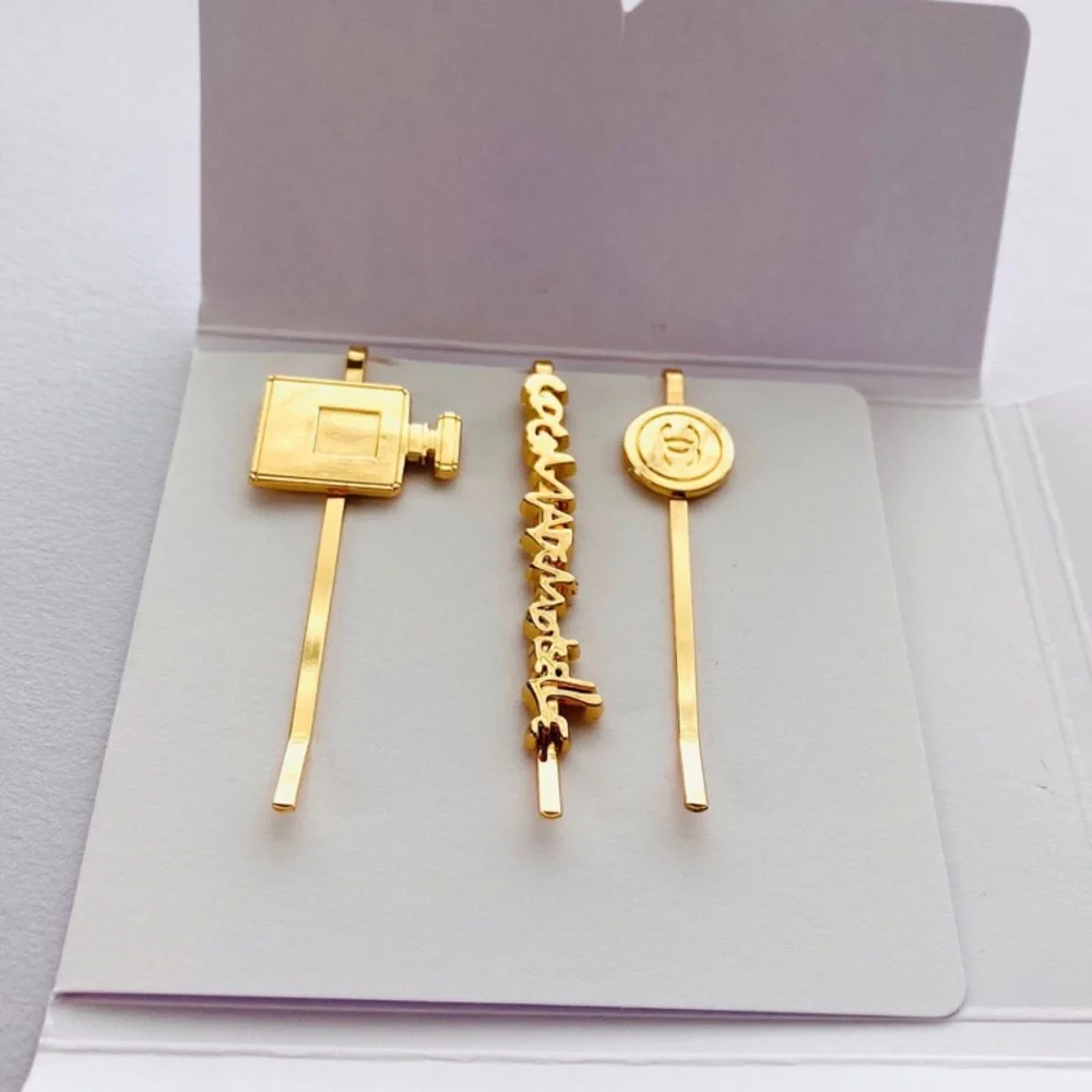 Brand New Chanel VIP GWP Gold Tone Metal Hair Bobby Pins (set of 3)